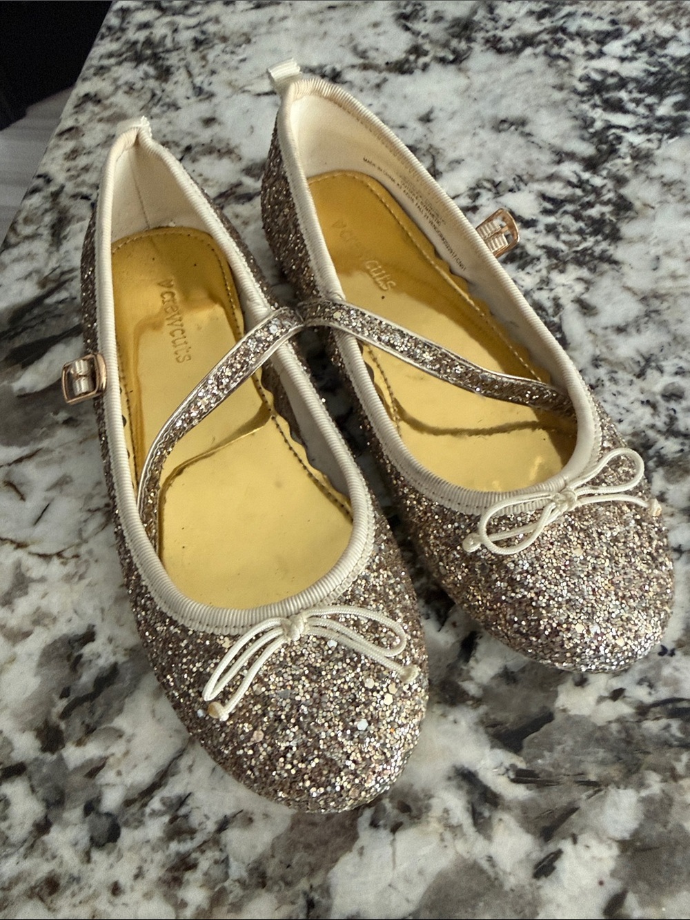 Crewcuts Glitter Mary Jane Flats - Gold Metallic Insole